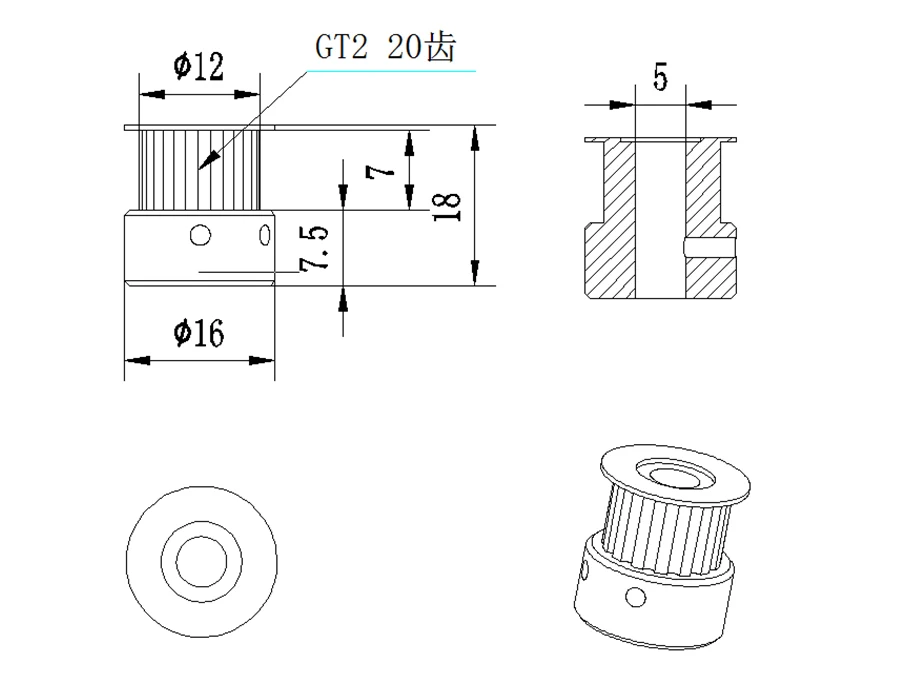 10pcs 블랙 GT2 풀리 Creality Ender-3/3s CR-10 3D 프린터 부품 20 Teeth 2GT 타이밍 풀리 보어 5mm