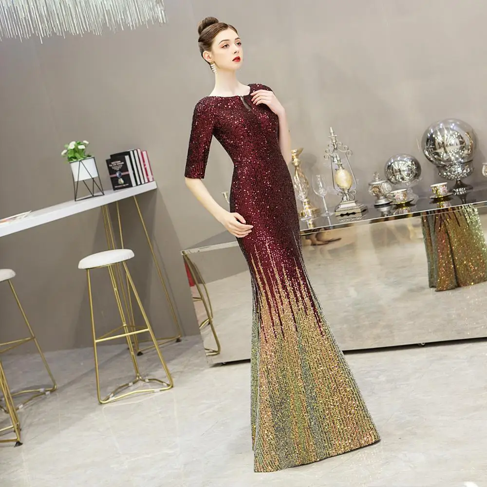 Wei Yin AE0237 Moslim Half Mouw Kaftan Dubai Arabische Turkse Mermaid Formele Avond Party Prom Gown Dress Lovertjes Toga Dresse