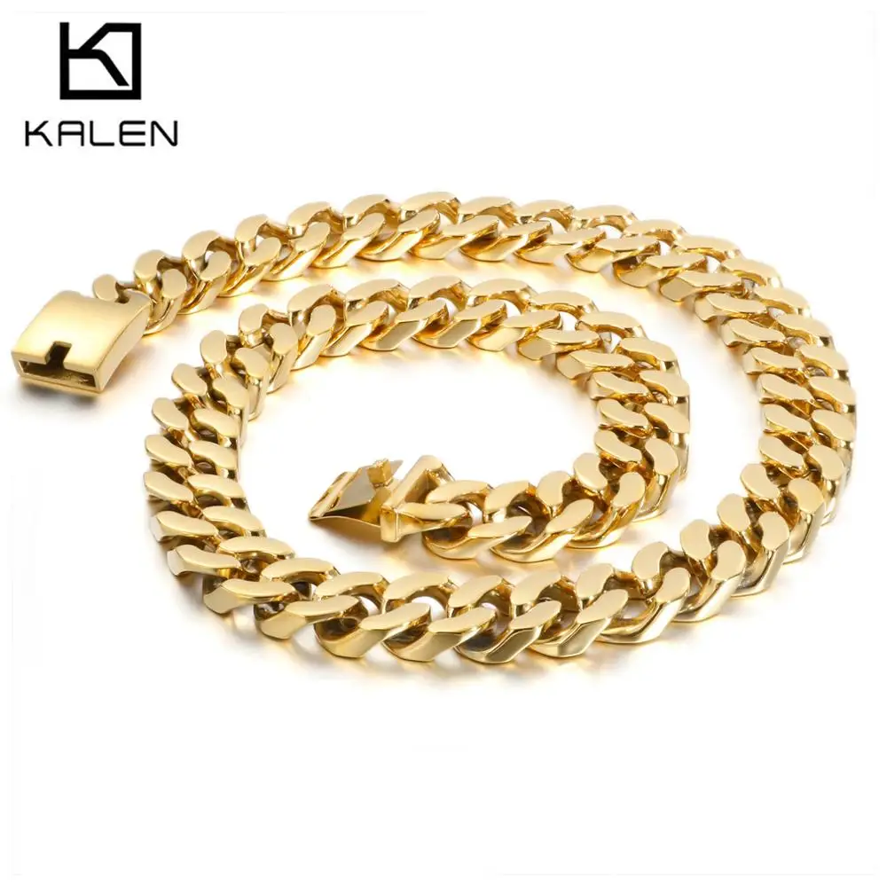 20mm High Polished Heavy Curb Cuban Chunky Link Chain Necklace For Men Male Gold/Silver Color Long Necklace