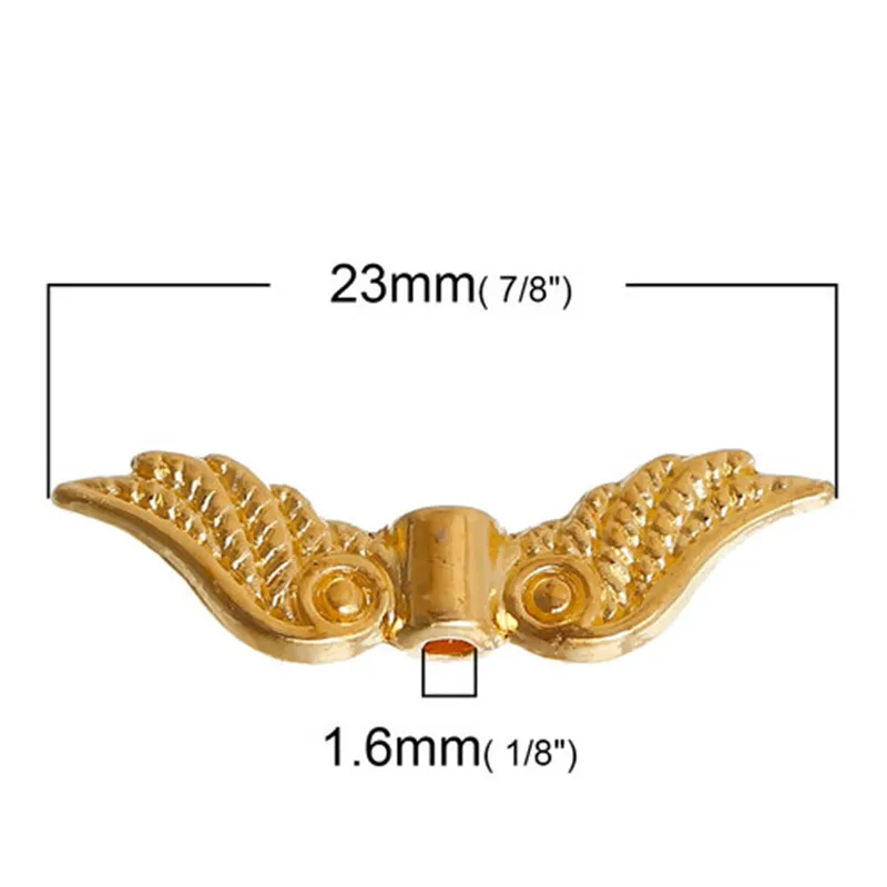 DoreenBeads Vintage Metal Spacer Beads Angel Wing Gold/Antique Silver Color DIY Making Jewelry Accessories About 23mmx7mm,50PCs