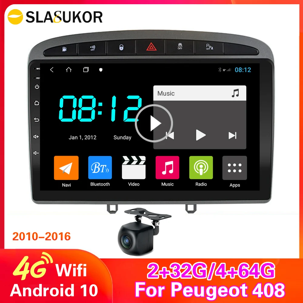 Android 10 4G+64G car stereo for Peugeot 2010-2015 2016 308 408 GPS Navigation Head Unit Multimedia radio 4G WiFi RDS Player Din