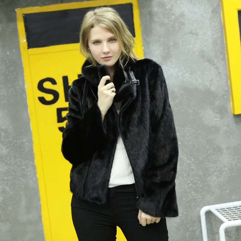 

Luxury 2020 Real Fur Coat Female Natural Mink Coats Women Streetwear Mink Fur Jacket Stand Collar Winter Overcoat XRK-19 s