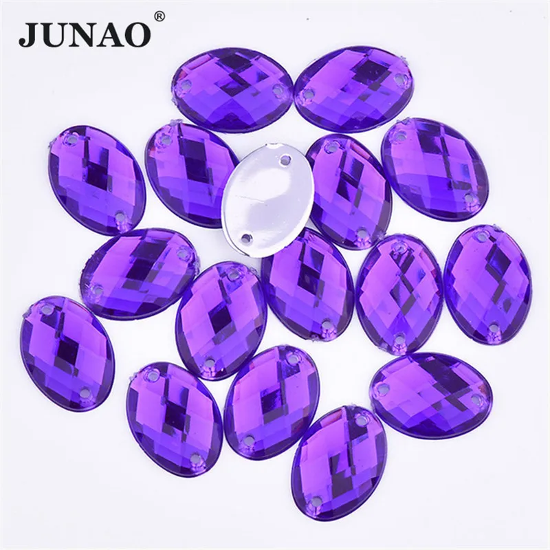 JUNAO 100 pz 18*25mm Colore Viola Cucire Su Strass Di Cristallo Ovale Flatback Pietre Acriliche e Cristallo per Abbigliamento Scarpe Artigianato