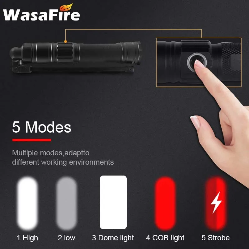 Lámpara de antorcha giratoria plegable, luz de trabajo COB, linterna LED magnética, carga USB con batería integrada, linterna impermeable para