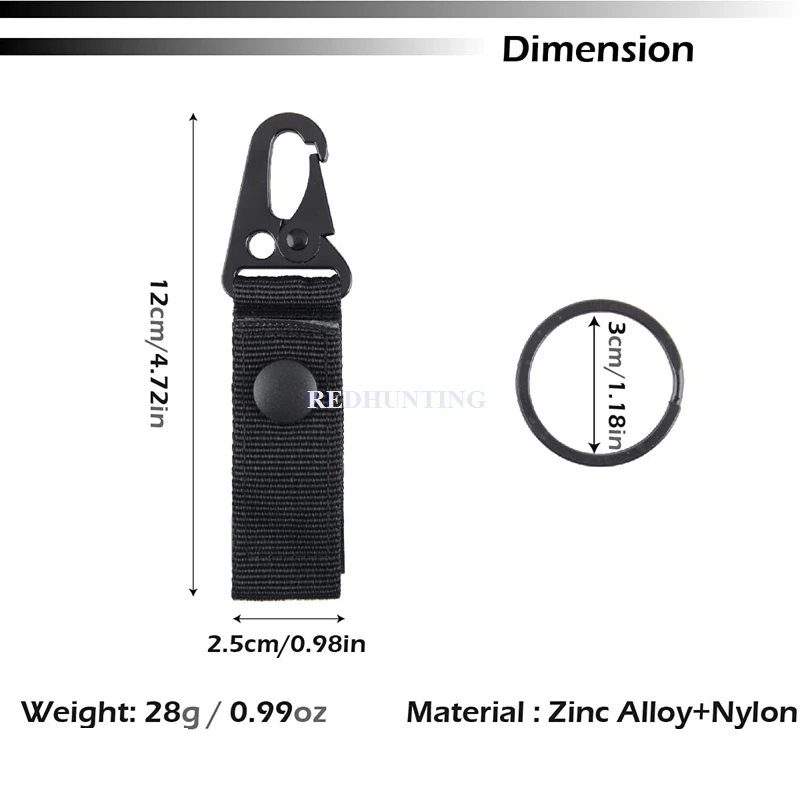 Llavero táctico Molle con gancho, soporte para llavero, bolsa de engranaje de caza, cinturón de nailon, EDC Molle