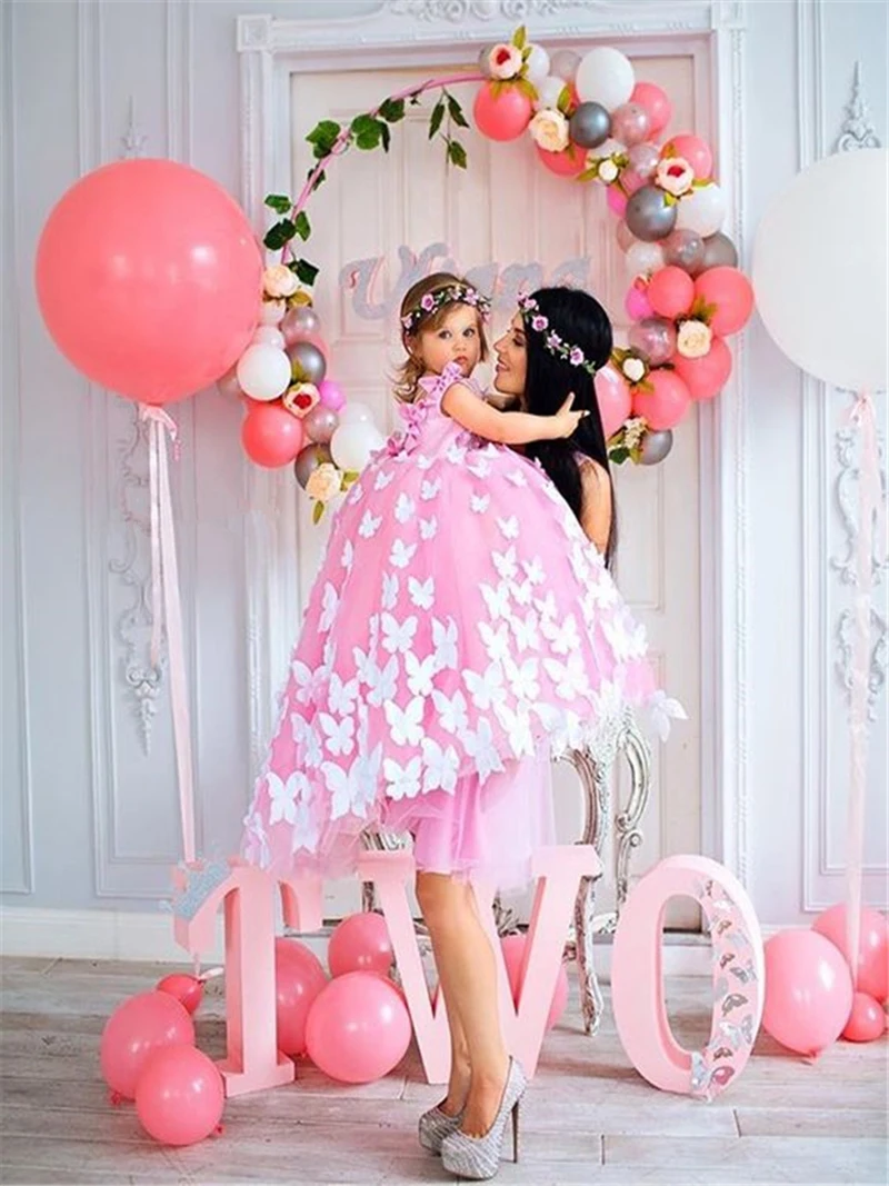 2021 neue Schöne Rosa Blume Mädchen Kleider Jewel Neck Kinder Party Kleider Sleeveless mit Handarbeit Blumen Kinder Formale Tragen Auf verkauf