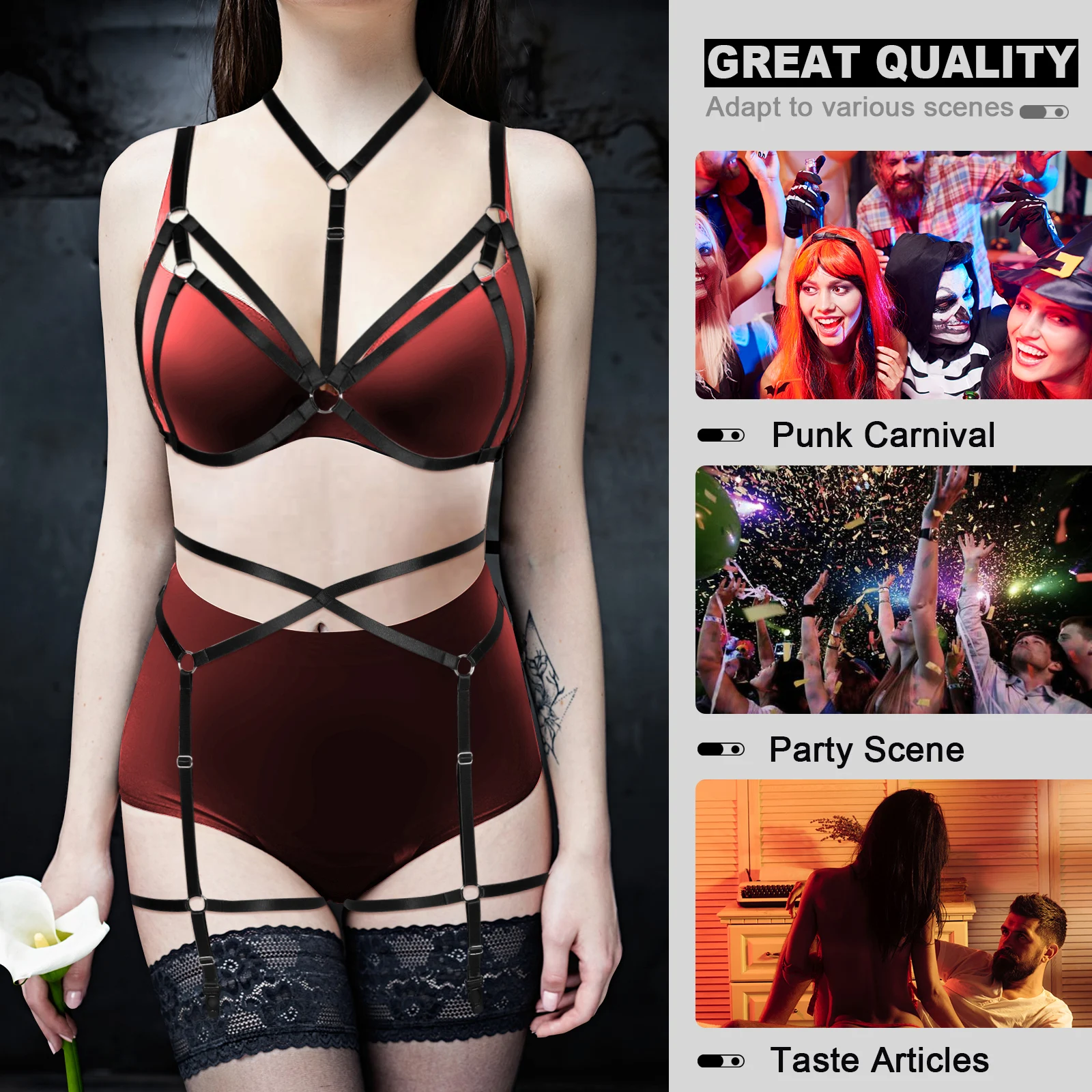 Erotic Lingerie Body Stocking Garter Suspenders Goth Rave Wear Bralette Harness Fashion Sexy Women's Underwear Gothic Harness