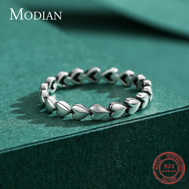 Modian-Anillo clásico Vintage de corazón para mujer, de plata de ley 100% 925, sortija Simple apilable para dedo, joyería fina