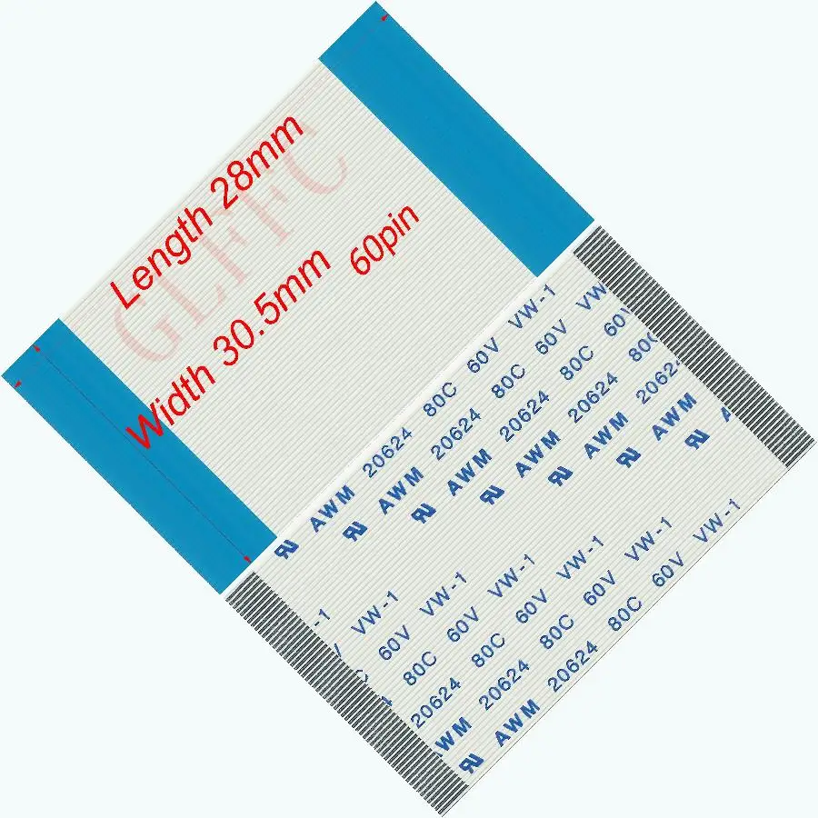 60pin 0.5Pitch 28มม.-140มม.-ประเภทสายแบนแบบยืดหยุ่น FFC Awm 20624 ROHS สำหรับ TTL LCD DVD คอมพิวเตอร์