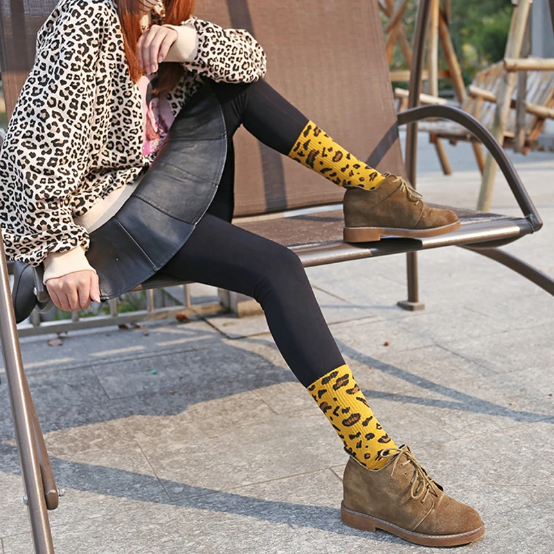 Qisin 1Pairs Harajuku New Women Socks Leopard Grain Elegant Socks Long Loose Sock Autumn Winter Korea their leisure sock