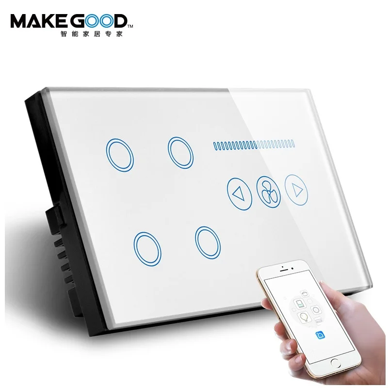 

Makegood US/AU Standard, App Voice Control 4Gang Fan Switch,Wifi Smart Switch Compatible Alexa Google Home for Smart Home System