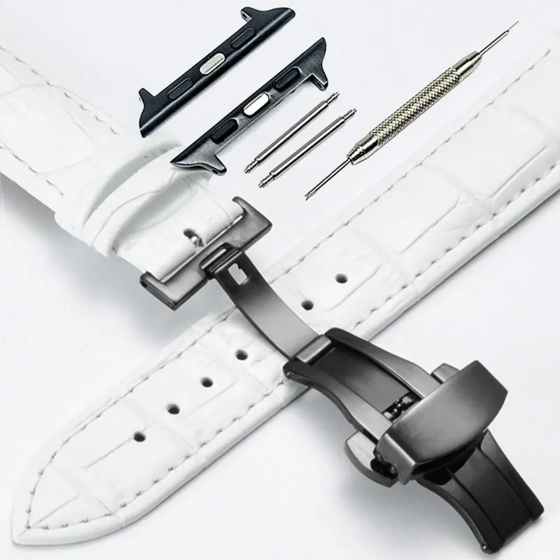 Used for iWatch1-5 Generation Apple Watch 38mm-40mm Stainless Steel Butterfly Buckle Strap Wrist Strap Bracelet Leather Strap