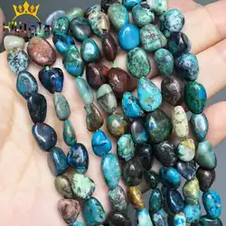 Cuentas de crisocola irregulares naturales de 8-10mm, cuentas de piedra sueltas lisas para la fabricación de joyas, tachuelas para las orejas, accesorios para pulsera de 15 pulgadas