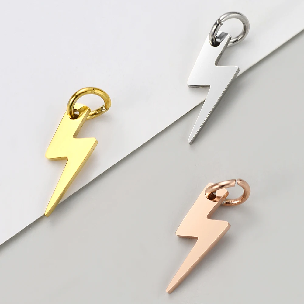 10pcs/Lot Stainless Steel Mirror Polish Lightning Charms Moon Pendants for DIY Jewelry Making Accessories
