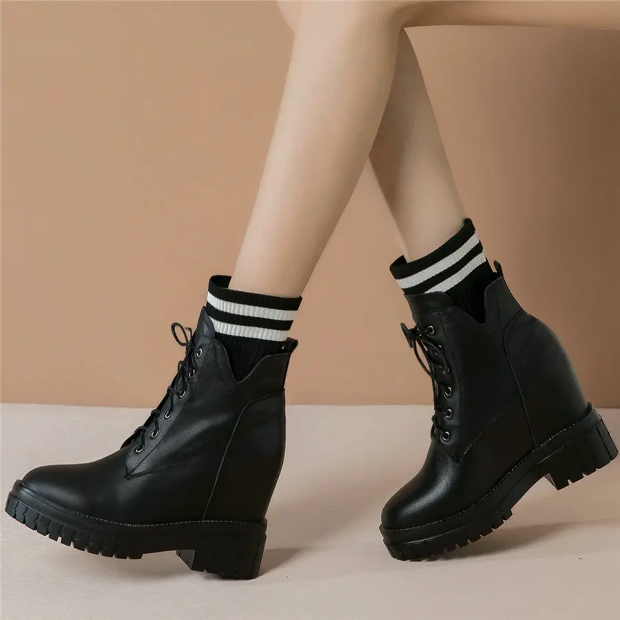 Shoes Women Genuine Leather Wedges High Heel Pumps Female Knitting Round Toe Military Ankle Boots Fashion Sneakers Casual Shoes