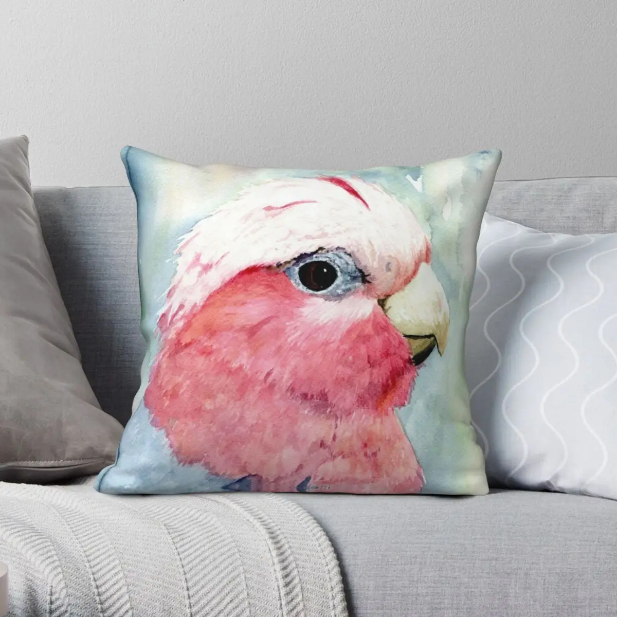 

Australian Galah Cockatoo Watercolour Square Pillowcase Polyester Linen Velvet Zip Decor Throw Pillow Case Room Cushion Cover