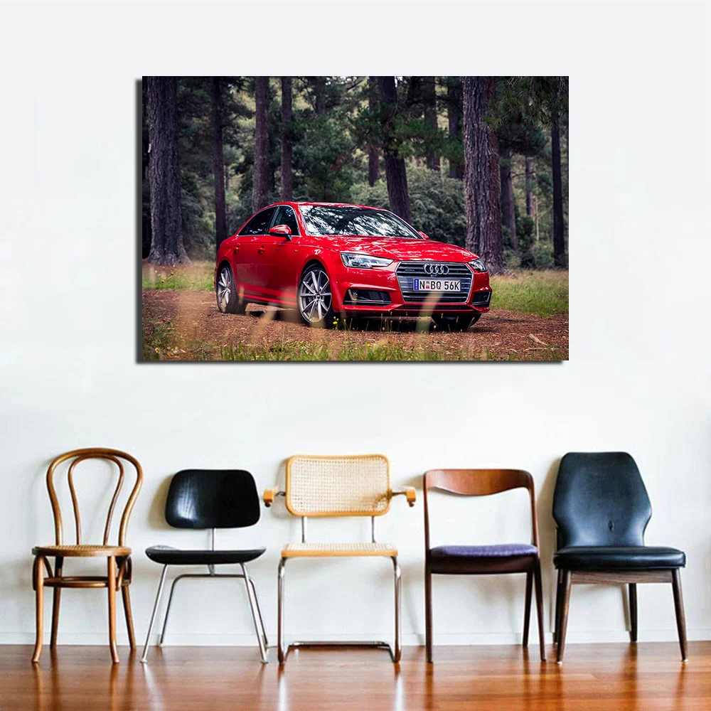 Audi A4 Red Supercar Poster Canvas Prints Paintings Wall Art for Home Decor