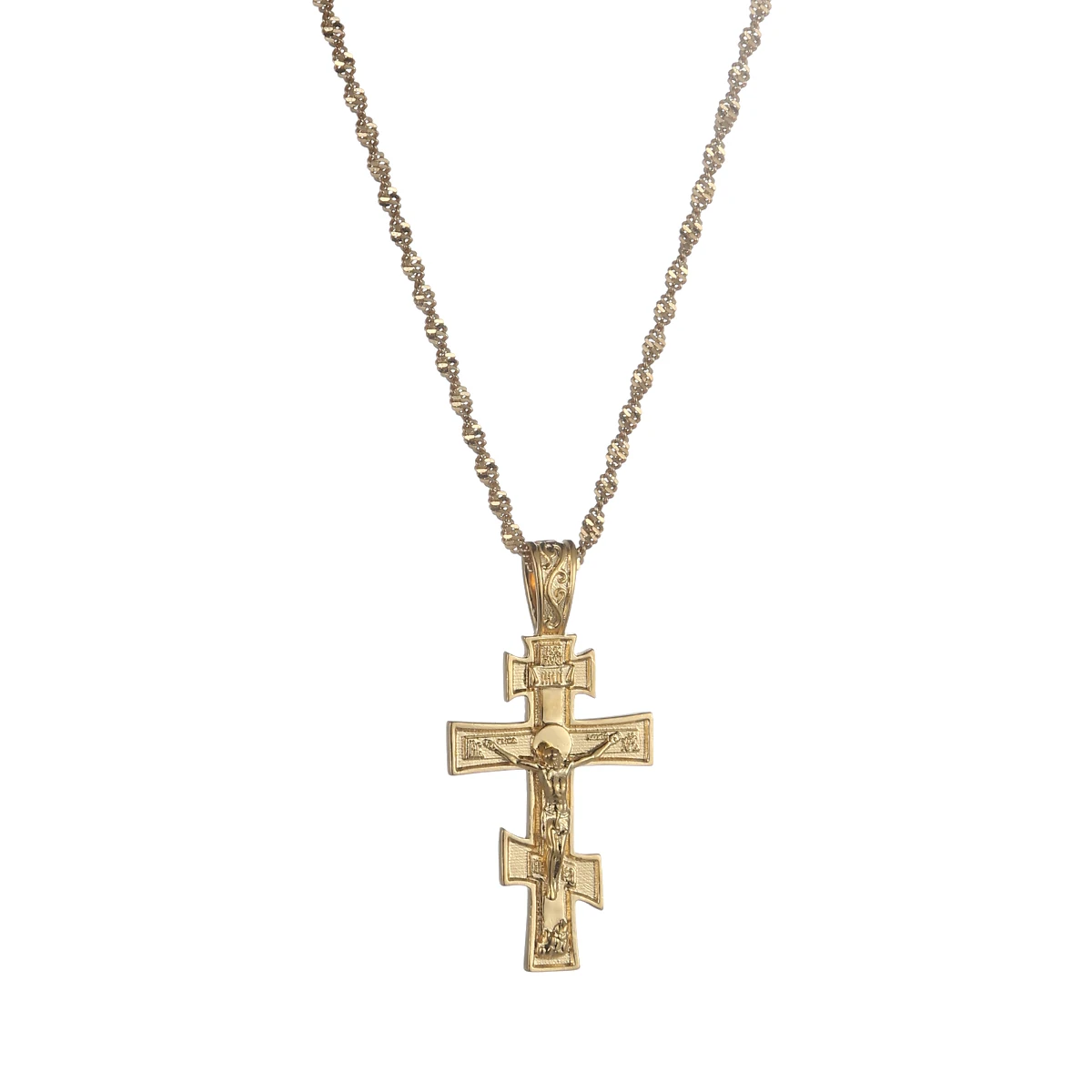 Christian Orthodox Crucifix Jesus Necklace Russian Cross Prayer Pendant Gold Color INRI Crucifix Cross Pendant Necklace Men