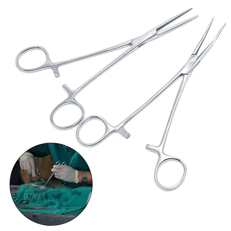 1pc Stainless Steel Hemostatic Clamp Forceps Surgical Forceps Surgical Tool Pliers Curved/Straight Tips Needle Holder Pliers