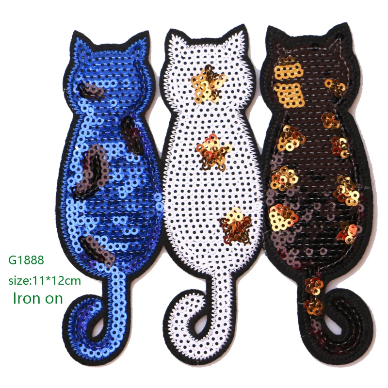 Fashion decoration patch Cat sequins icon Embroidered Applique Patches For kawaii clothes DIY Iron on Badges on a backpack