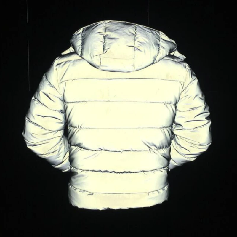 Winter Coat Men/Women Reflective Light Jacket Windproof Stand Cotton Padded Warm Thick Hooded Zipper Female Top Coats Hip Hop