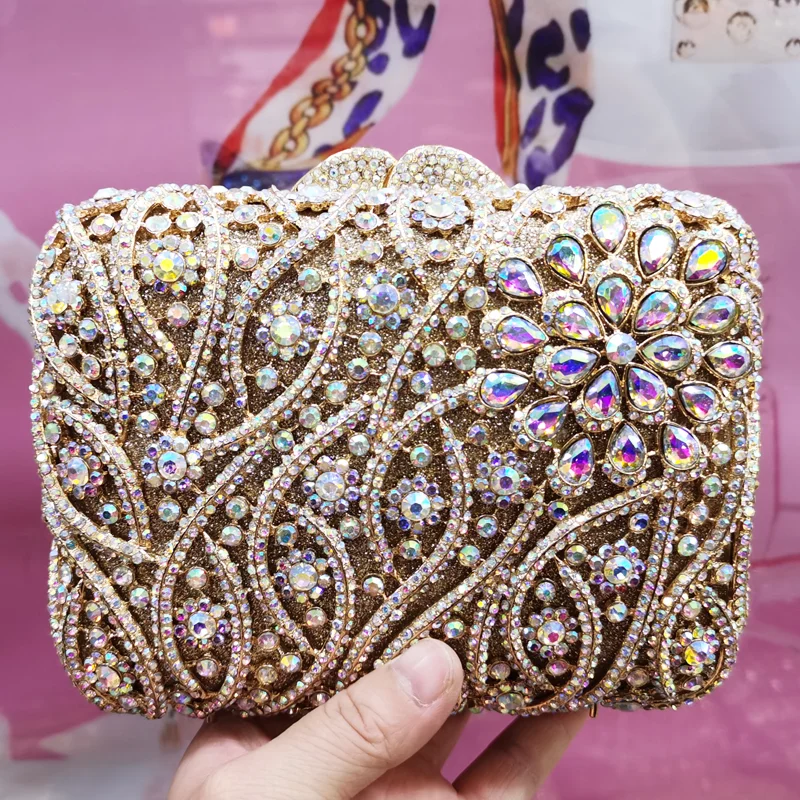 Luxury Evening Bags Multi Color Crystal Party Shoulder Bags Chain Metal Box Clutch Bags Prom Wedding Purse Wristlets Handbags