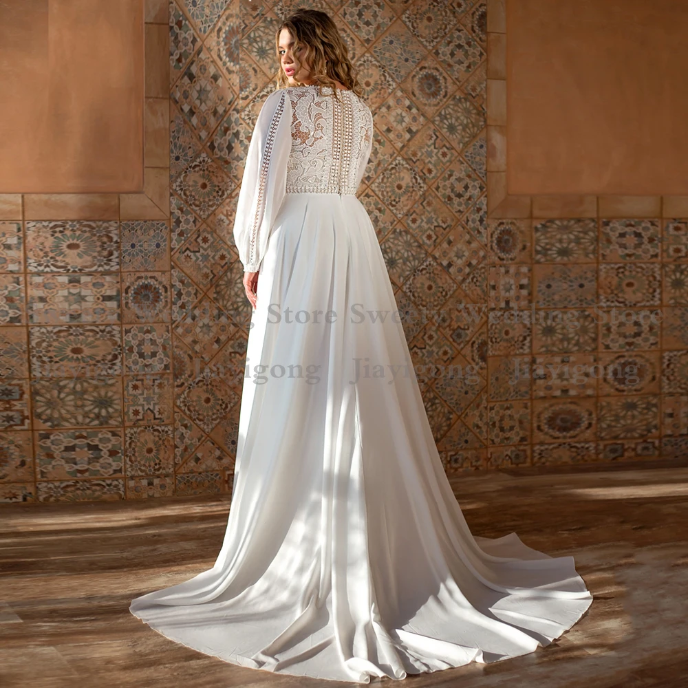 Jiayigong Vestido De Noiva Hochzeit Kleid Plus Größe 2022 Bohemian Brautkleider Langen Ärmeln Scoop Spitze Chiffon Braut Kleider