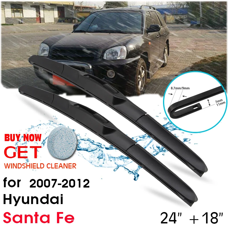 

Car Blade Front Window Windshield Rubber Silicon Refill Wiper For Hyundai Santa Fe 2007-2012 LHD / RHD 24"+18" Car Accessories