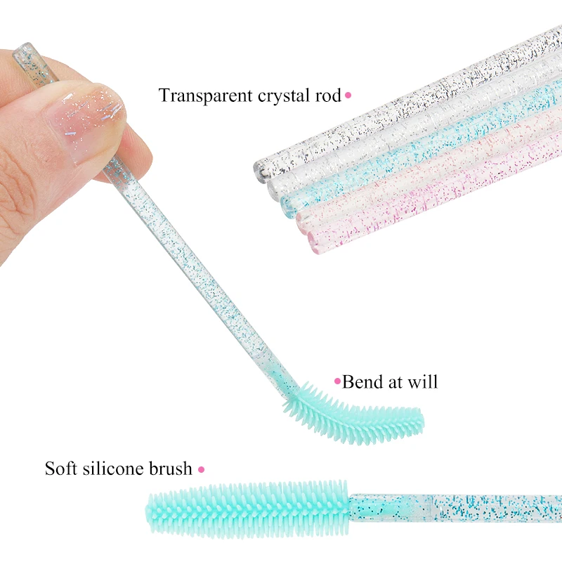 50pcs Disposable Eyelash brushes silicon microbrush Comb crystal Handle Mascara Wands Makeup Tool Eyebrow Lash Extension Brush