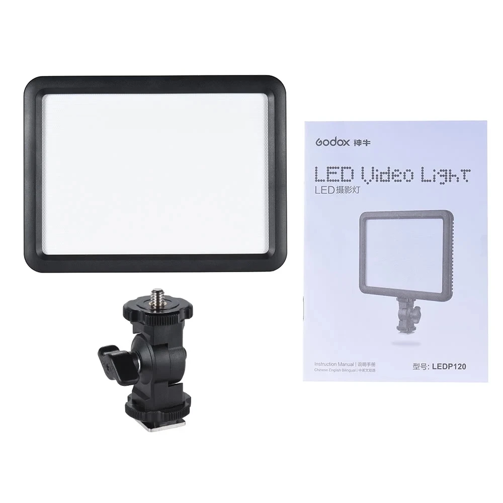 Godox LEDP120C Ультратонкая светодиодная панель для видеосъемки мощностью 12 Вт с регулируемой яркостью, заполняемая в камере, лампа 3200–5600 К, двухцветная температура, горячий башмак