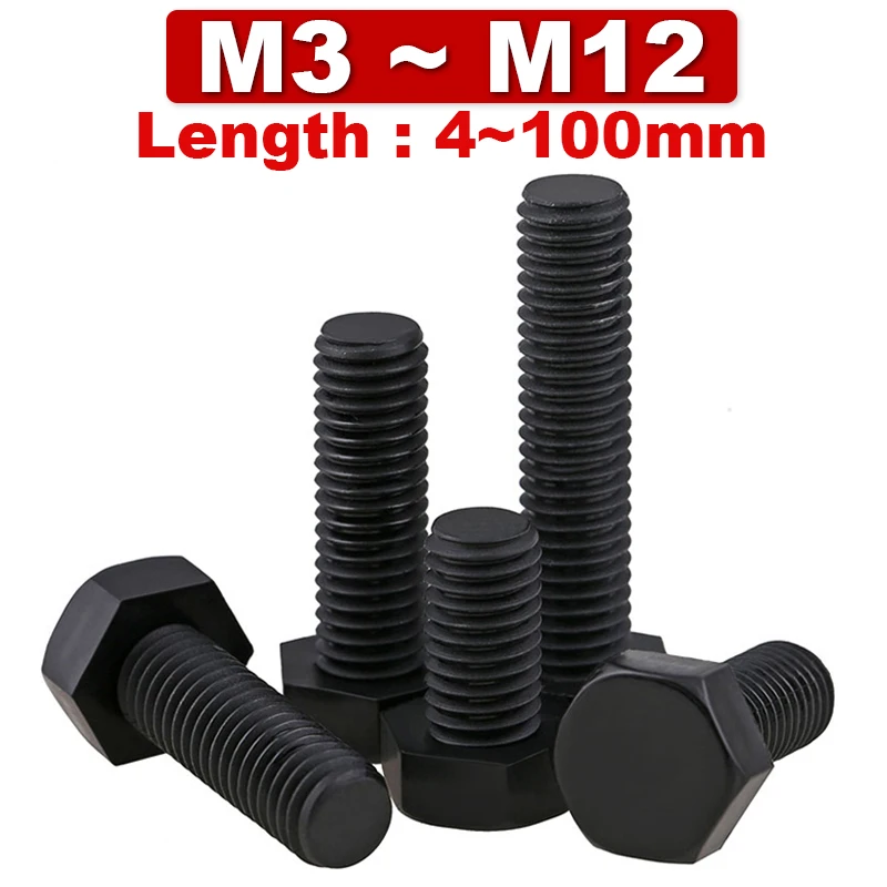 

M3 M4 M5 M6 M8 M10 M12 Black Nylon Hexagonal Screw Metric Threaded Hex Head Screw Plastic Insulated Bolt Length 4mm-100mm PA66