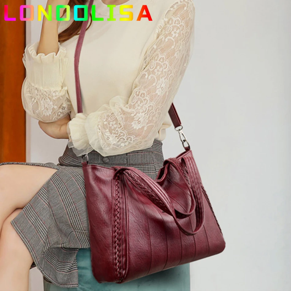 Bolsa de luxo de couro macio para mulheres, sacola casual para senhoras, bolsa de ombro grande, alça crossbody, patchwork feminino, novo designer