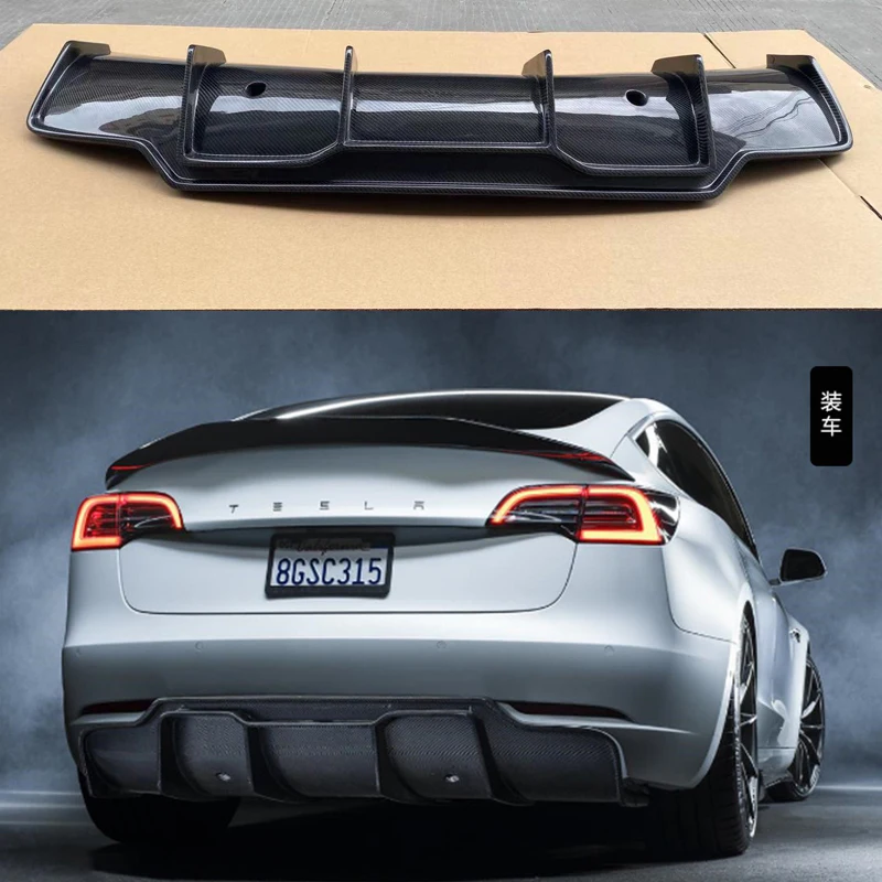 

Car Styling V Style Carbon Fiber Rear Lip Real Carbon Fiber Rear Diffuser Body Kit for Tesla Model 3 2017 - UP