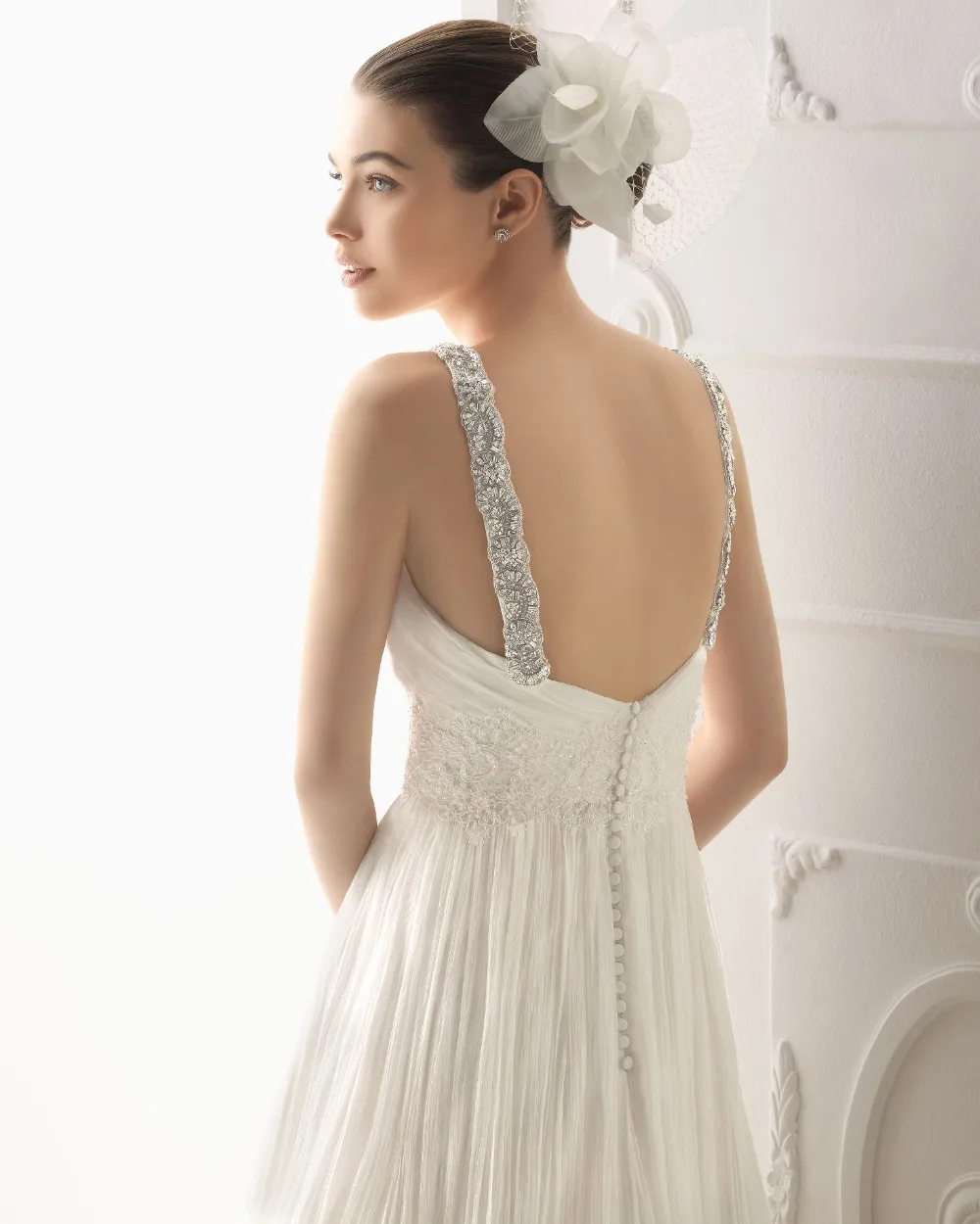 Neue Pretty A-Line V-ausschnitt Lange Weiß Elfenbein Hochzeit Kleid Brautkleid Straps Brautkleid brautkleid Bodenlangen Backless Taste