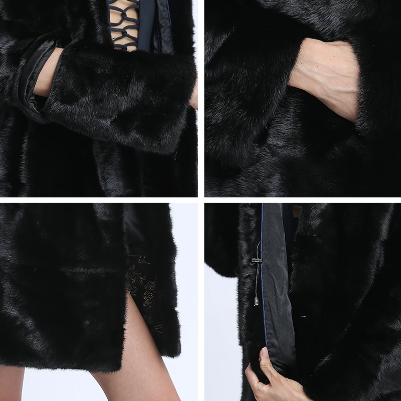 Real Mink Fur Coat Women Winter Natural Mink Coats Hood Genuine Fur Mink Jackets Plus Size Long Vintage Thick Warm Outwear 2024