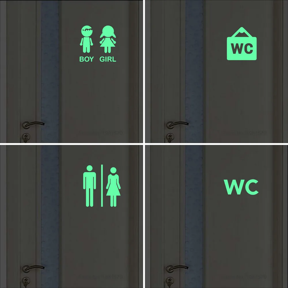 Male Female Toilet Sign Luminous Stickers Public Lavatory Label WC Bathroom Door Wall Decal Restroom Washroom Glow Indication