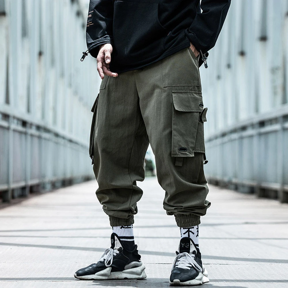 AOGZ Hip Hop Cargo Pants Men Loose Sweatpants Streetwear Harajuku Techwear Tactical Pants Joggers Casual Trousers Elastic Waist