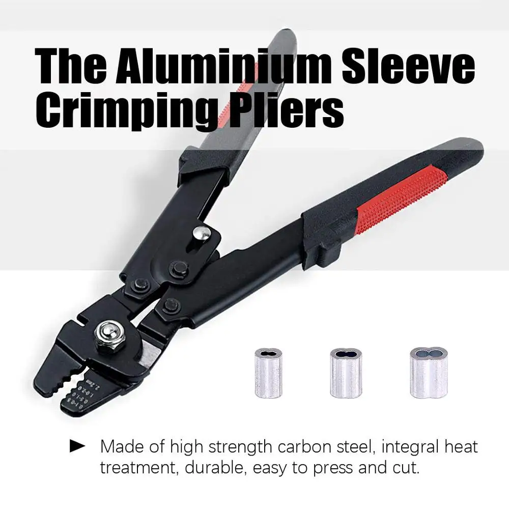 WX-711 Wire Rope Crimping Tool Wire Rope Swager Crimpers Fishing Plier with 150pcs Crimp Sleeves Kit