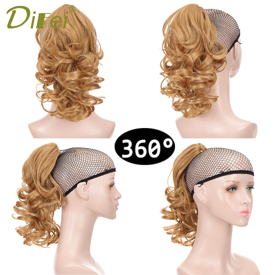 DIFEI-extensiones de cola de caballo de pelo corto y ondulado para mujer, postizos de pelo sintético Natural, Negro, Rojo, gris, marrón claro