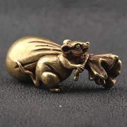 Antique Bronze Little Mouse Big Money Bag, Lucky Ornament, Pure Copper, Rat Figurines, Home Decoration, Desktop Decor