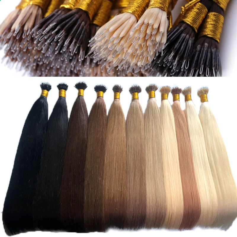 Toysww Nano Ring Human Hair Extensions Double Drawn Russian Virgin Human Hair 100g/pack 18