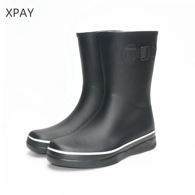 

Anti-skid Rain Boots Men Black Gumboots Middle Ankle Rubber Galoshes Soft Fishing Boots