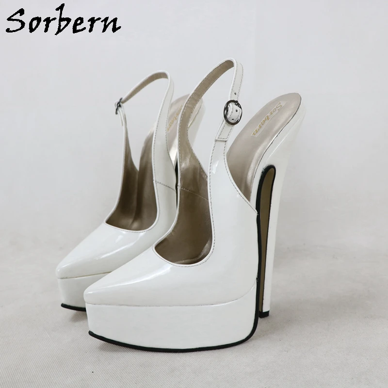 Sorbern białe Slingback kobiety buty Pump 20Cm wysoki obcas platformy szpiczasty palce poślizgu na lato w stylu buty na zamówienie 18Cm obcasy