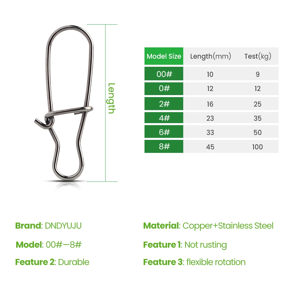 DNDYUJU 100pcs Stainless Steel Hook Fast Clip Lock Snap Swivel Solid Rings Safety Snaps Fishing Hook Connector
