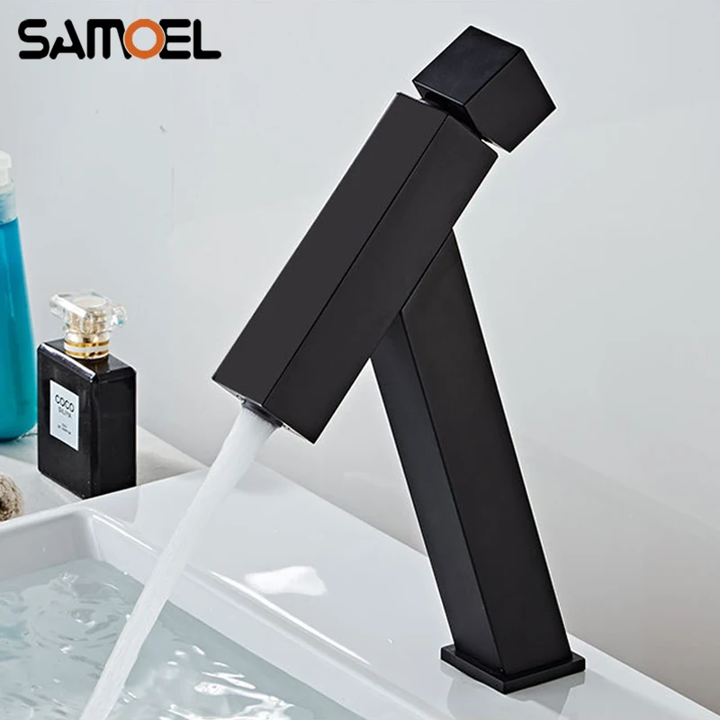 New Creative Artistic Brass Matte Black Bathroom Sink Faucet Deck Mount Lavatory Basin Mixer Water Tap B3369