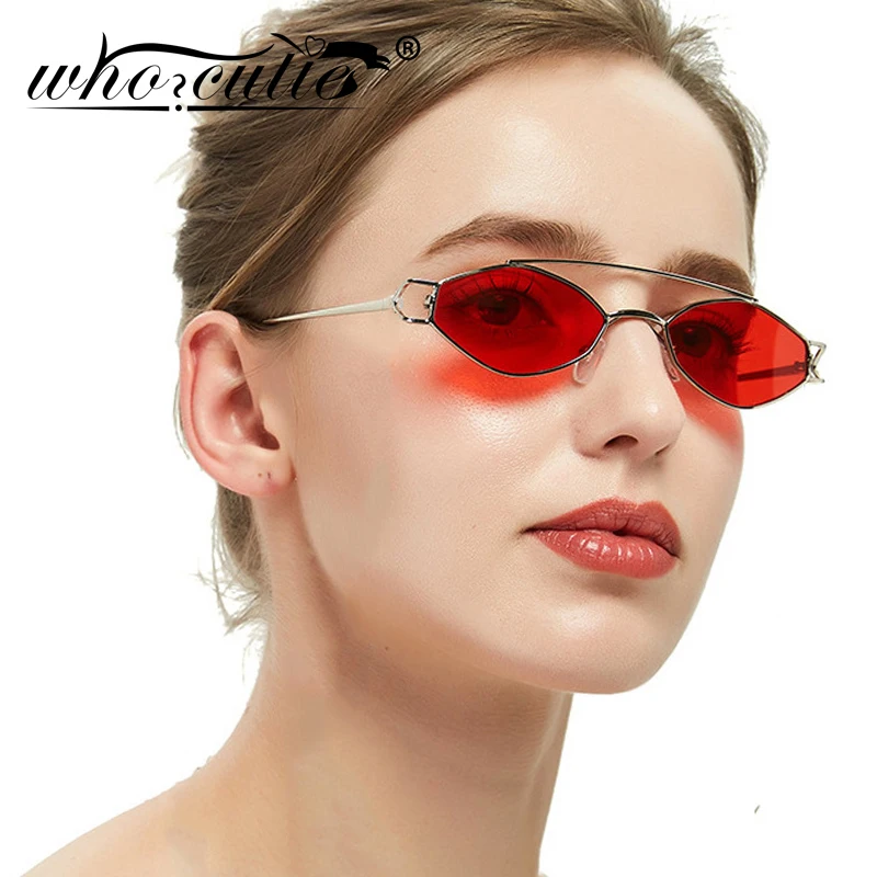 

WHO CUTIE 2019 Retro 90S Tiny Sunglasses Women Brand Designer Gold Metal DIAMOND SHAPE Frame Small Oval Sun Glasses Shades OM759