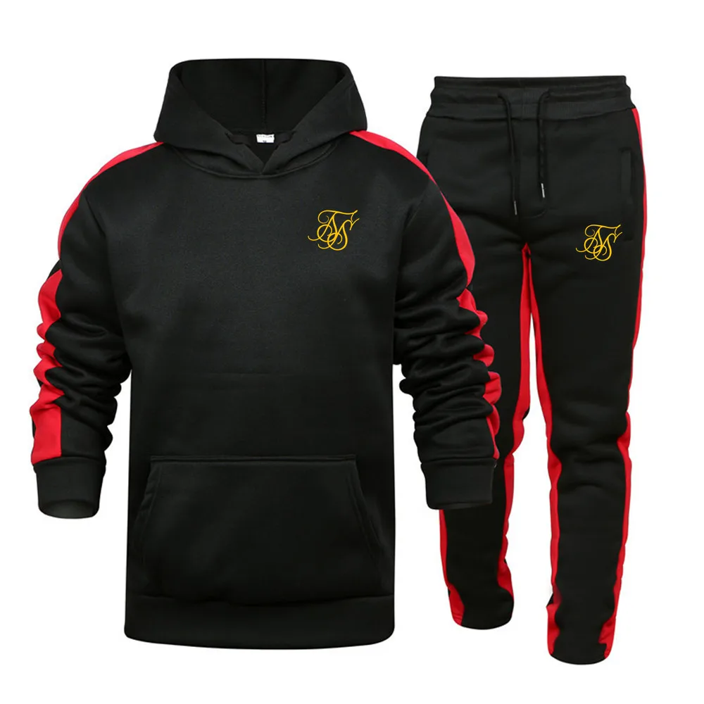 

new Fashion SikSilk Brand Men Sets Tracksuit Autumn New Men Hoodies + Sweatpants Two Piece Suit Hooded Casual Sets Male Clothes