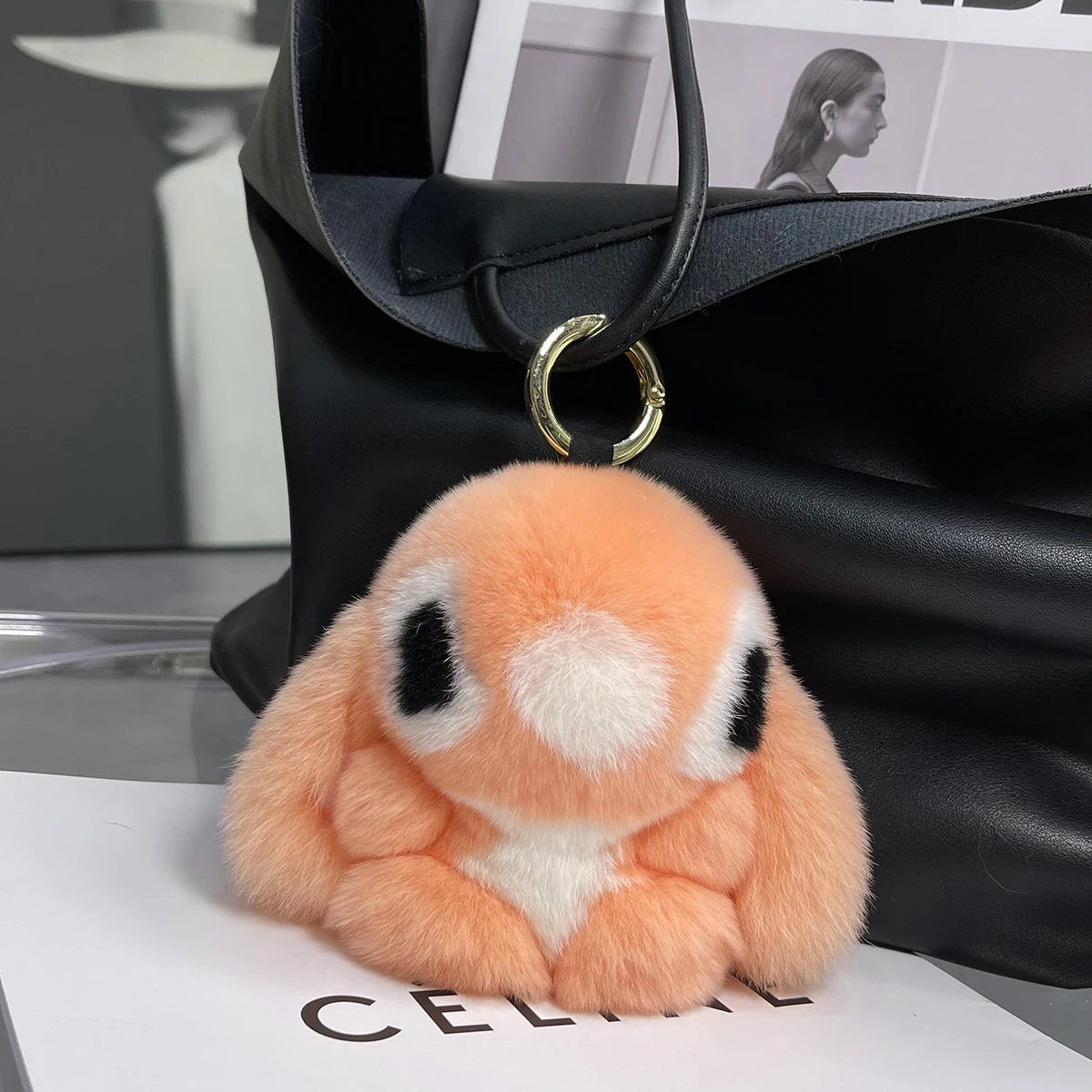 Real Rex Rabbit fur Keychain Soft Bunny Key Ring Trinket Women Girls Toy Pompom Car Bag Key Holder Jewelry Female Gift