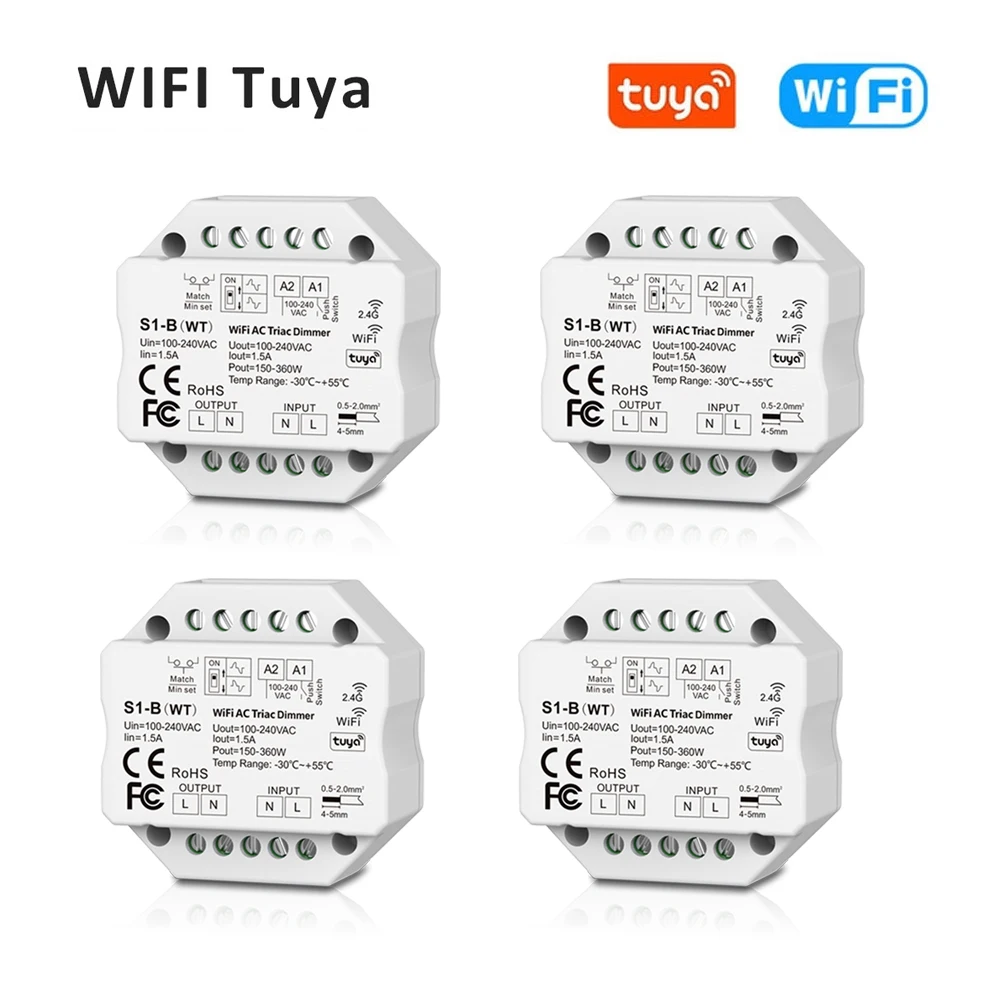 110V 220V Smart Life APP WiFi AC Triac LED Dimmer Switch Wireless 4-zone RF Remote Control F Echo Plus Google Home Voice Control