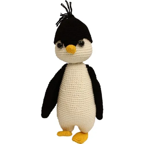 Amigurumi Washable Organic Hand-Knitted Black White Penguin